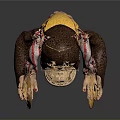 Monkey Figure Sitting With Brown Fur Yellow Vest Red White Striped Pants Holding Yellow Plates