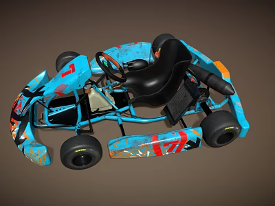 Stylish Blue Racing Kart Featuring Colorful Graffiti Black Seat And Wheels 3d model