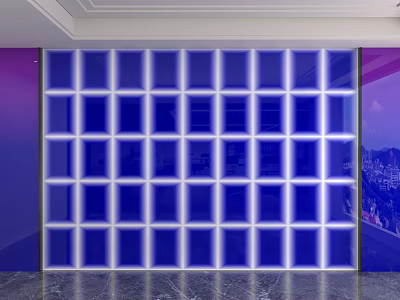 Modern Illuminated Background Wall With Blue Grid Pattern And Square Panels 3d model