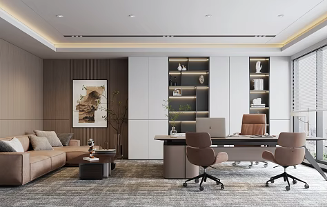 Modern manager office desk chairman office sofa painting 3d model