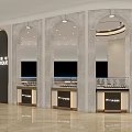 Elegant Jewelry Store Interior With Glass Display Counters Arched Doorways And Ceiling Lighting