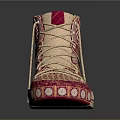 Red And Beige High Top Shoes With Geometric Pattern Woven Design And Ornate Details