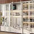 Modern White Decorative Cabinet With Glass Doors And Drawers In Interior