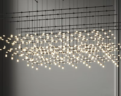 Stylish Modern Chandelier With Grid Design And Numerous Small Hanging Bulbs 3d model