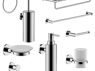 Sleek Chrome Bathroom Accessories Set With Towel Bar Soap Dispenser And Tumbler Holder 3d model