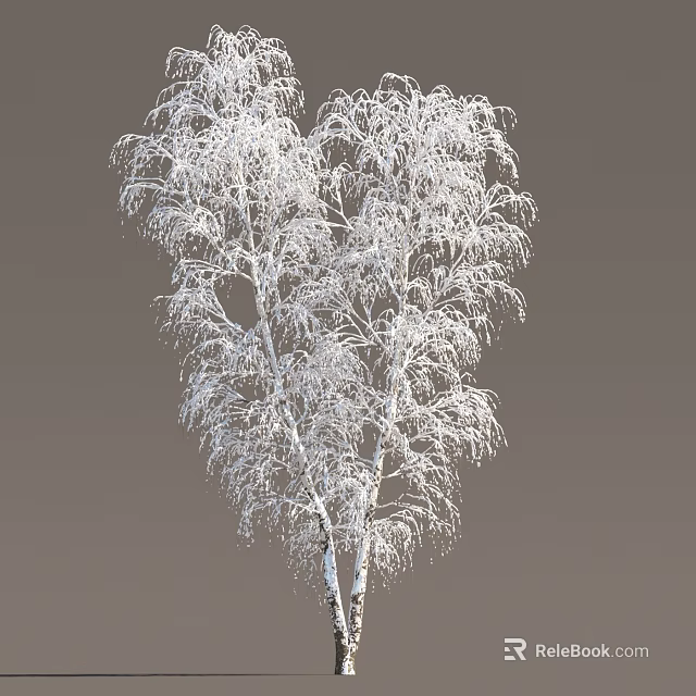 Snow Covered Tree With Frosty Branches And White Gray Background 3d model 