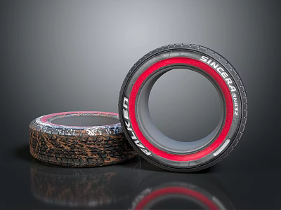 Bridgestone Car Tire With Red Ring Design And Tread Pattern Automotive Part 3d model