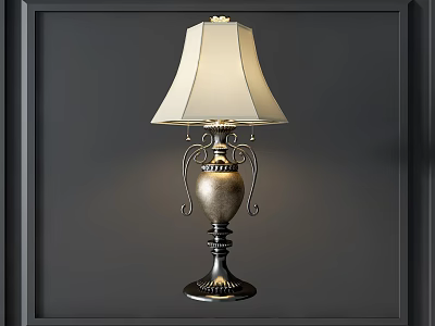 Classic Style Table Lamp With Metal Base And Cream Lampshade Decorative Design 3d model