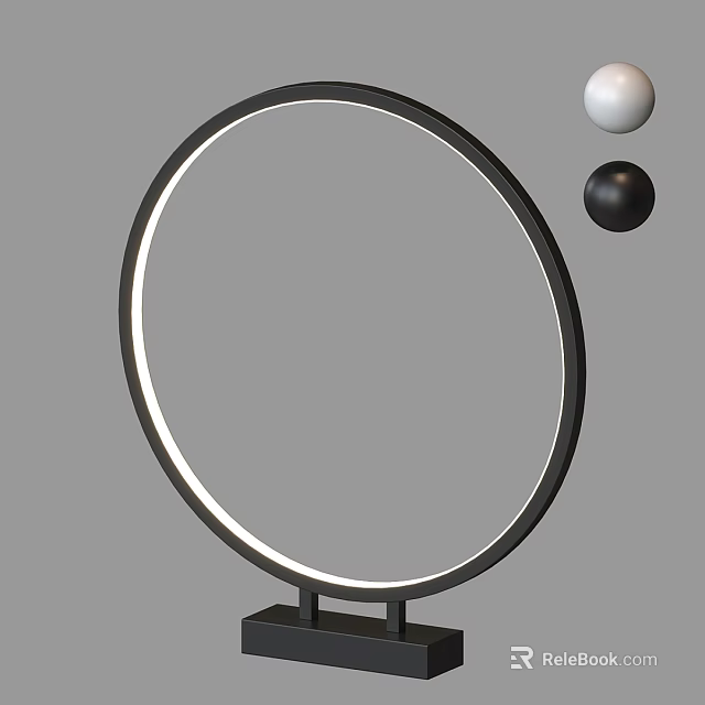 Modern Round Table Lamp With Illuminated Edge And White Black Spheres 3d model 
