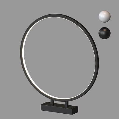 Modern Round Table Lamp With Illuminated Edge And White Black Spheres 3d model