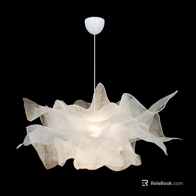 Modern White Tulle Chandelier with Flowing Ruffled Design and Soft Glowing Light in Elegant Style 3d model 