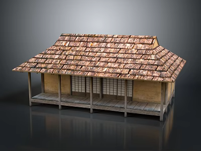 Traditional Cottage With Tile Roof Wooden Porch And Sliding Lattice Windows 3d model