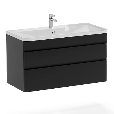 Modern Bathroom Vanity With Black Cabinet Two Drawers White Countertop And Faucet 3d model