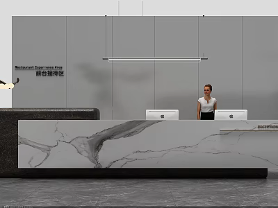 Elegant Modern Front Desk Reception Design With Marble Countertop And Receptionist Background Wall 3d model