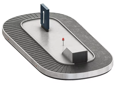 Efficient Commercial Baggage Conveyor Equipment With Oval Belt Blue Column Red Signal And Black Structure 3d model