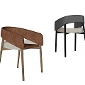 Modern Brown And Gray Leather Upholstered Dining Chairs With Wooden Legs And Metal Frame
