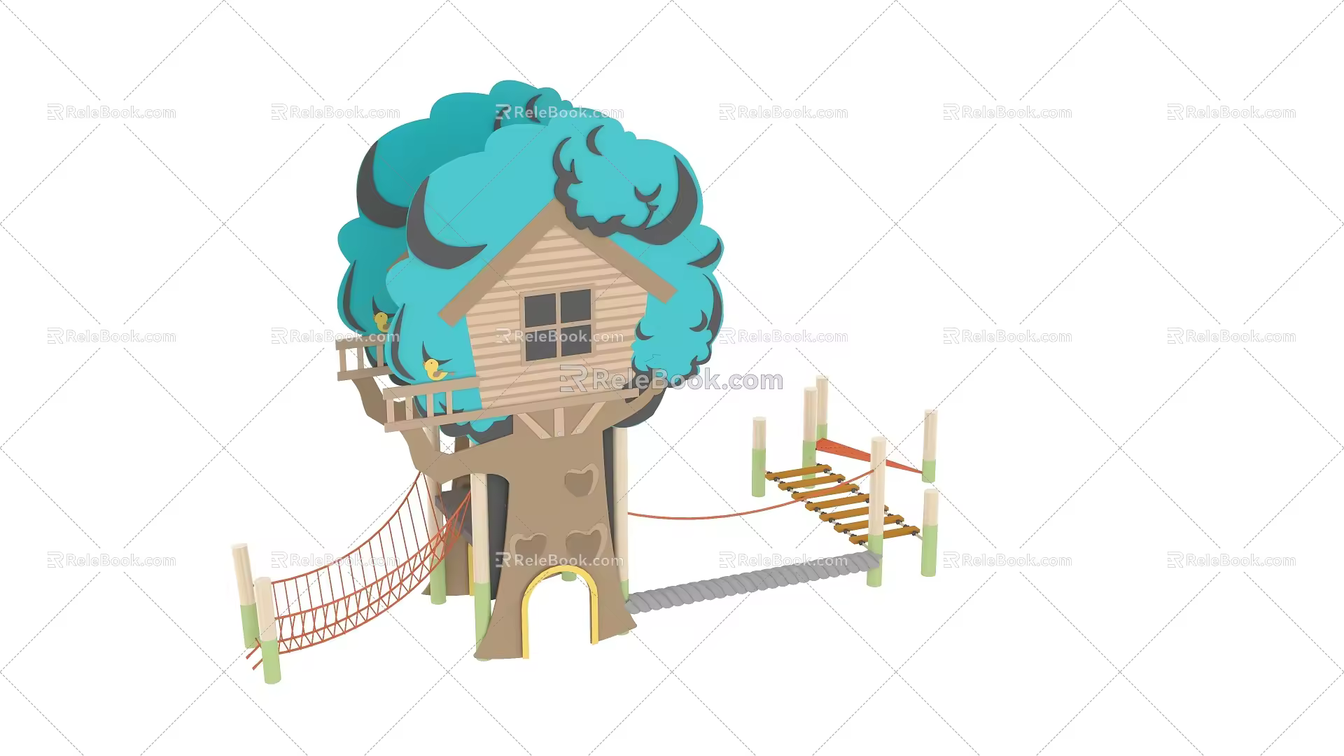 Modern Slide Forest Chalet Climbing Amusement Slide 3d model
