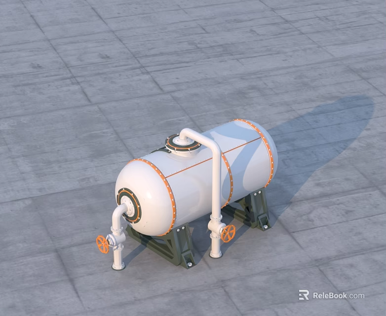 Flat Swing Door Equipped Horizontal Tank With Orange Pipes And Wheels 3d model 