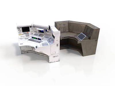 Gray And White Control Console Workstations With Screens And Panels 3d model