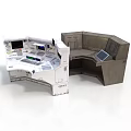 Gray And White Control Console Workstations With Screens And Panels