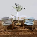 Elegant Round Dining Table Set With Light Blue Gold Frame Chairs White Vase Greenery 3d model