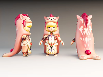 Cute Game and Movie Character 3D Model Three Angles Pink Animal Design 3d model