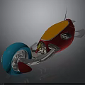Futuristic Motorcycle With Streamlined Red Body Blue Wheel And Transparent Yellow Section