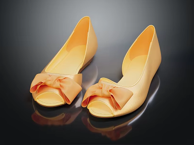 Yellow Peep Toe Flat Shoes With Bow Detail In Stylish Fashion Design 3d model