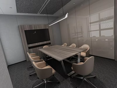 Modern Meeting Room Interior Design With Long Wooden Table And Comfortable Chairs 3d model