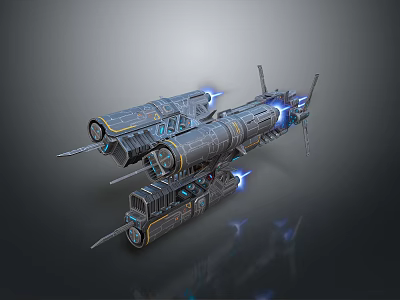 Futuristic Sci Fi Spaceship With Metallic Structure Blue Engine Glow And Mechanical Details 3d model