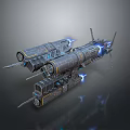 Futuristic Sci Fi Spaceship With Metallic Structure Blue Engine Glow And Mechanical Details