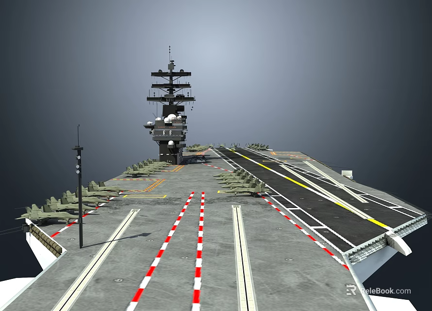 Aircraft Carrier Flight Deck With Runway Striped Markings And Control Tower 3d model 