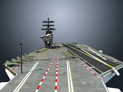 Aircraft Carrier Flight Deck With Runway Striped Markings And Control Tower 3d model