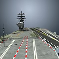 Aircraft Carrier Flight Deck With Runway Striped Markings And Control Tower