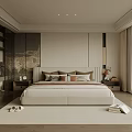 Modern Bedroom Interior With King Size Bed Wooden Nightstands Soft Carpet And Large Window