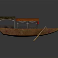 Traditional Wooden Boat With Black And Red Canopies Red Lanterns Wooden Railings And Oar