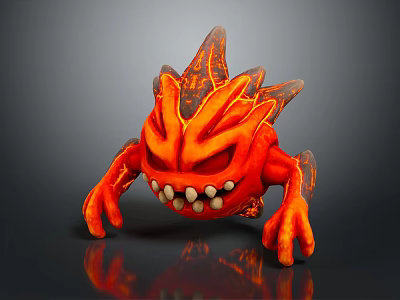 Fierce Red Fiery Creature Character With Sharp Teeth And Glowing Claws 3d model