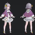 Anime Female Character With Lavender Hair Yellow Flower Accessories And Purple White Star Skirt