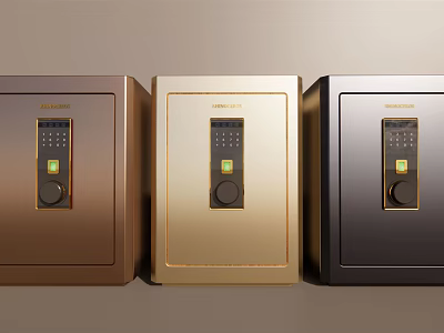 Durable Brown Gold and Black Safe Boxes With Electronic Keypad Lock and Knob 3d model