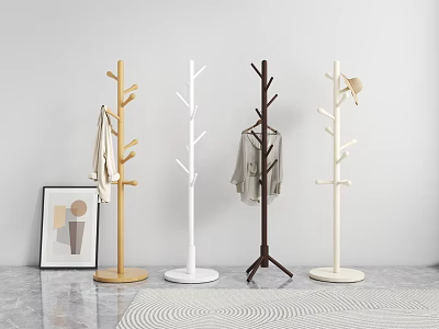 Tree Shaped Clothes Racks In Multiple Colors With Hanging Clothes And Living Room Decor 3d model