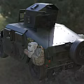 Military Humvee Vehicle in Green With Roof Mounted Equipment in Outdoor Grassland and Wooded Area