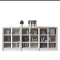 Modern Storage Shelving Unit With Open Compartments Drawers And Glass Doors