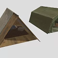 Open Green Canvas Camping Tent With Folded Brown Fabric Outdoor Structure
