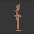 Copper Ballet Dancer Statue in Tutu with One Leg Poised and Arms Extended