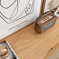 Modern Wooden TV Stand With Coffee Table Potted Plant Wall Art And Decor Items