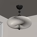 Modern White Spiral Shade Pendant Light With Black Base Mounted On Ceiling In Minimalist Interior Room