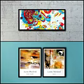 Abstract Oil Paintings Triptych Single Panel Featuring Golden Blue Teal Beige Brown Ocean Sky Texture