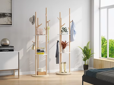Wooden Coat Racks Organize Items In Minimalist Bedroom 3d model