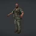 Muscular Man In Military Style Camouflage Uniform With Tactical Gear Utility Pouches And Shoulder Strap