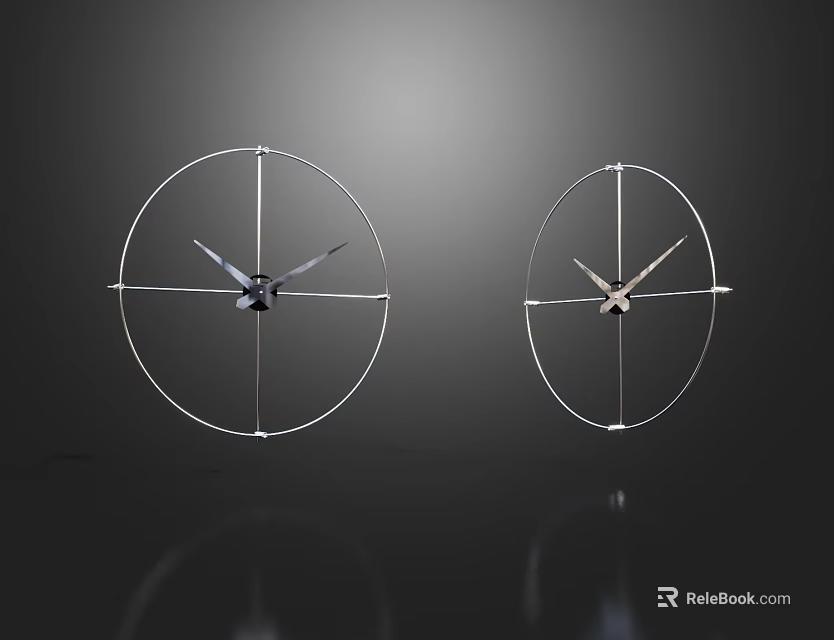 Two Modern Clocks With Metal Frame Circular And Oval Shapes On Black Background 3d model 